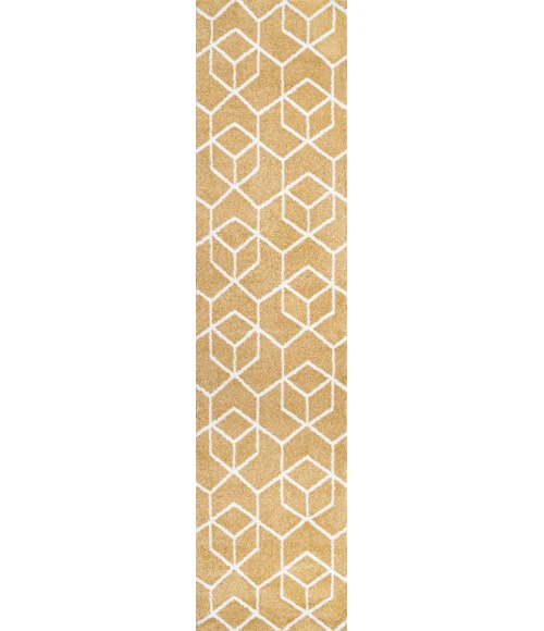 Tumbling Blocks Modern Geometric Gold/White 2 ft. x 8 ft. Runner Rug