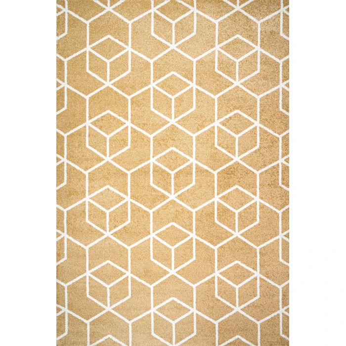 Tumbling Blocks Modern Geometric Gold/White 8 ft. x 10 ft. Area Rug