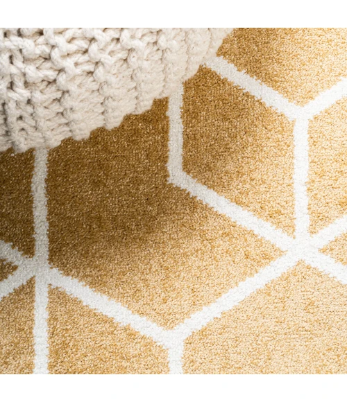 Tumbling Blocks Modern Geometric Gold/White 3 ft. x 5 ft. Area Rug