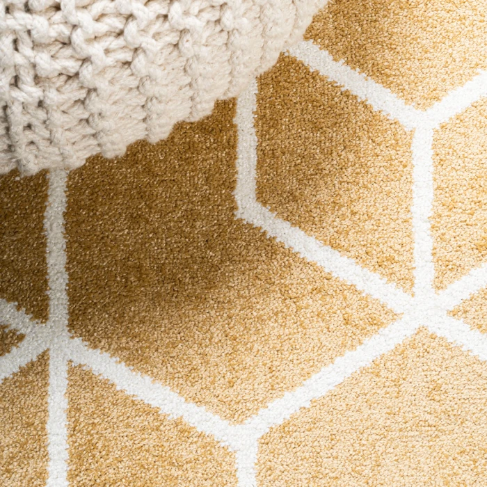 Tumbling Blocks Modern Geometric Gold/White 8 ft. x 10 ft. Area Rug