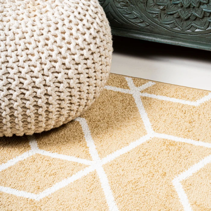 Tumbling Blocks Modern Geometric Gold/White 8 ft. x 10 ft. Area Rug