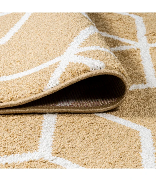 Tumbling Blocks Modern Geometric Gold/White 2 ft. x 8 ft. Runner Rug