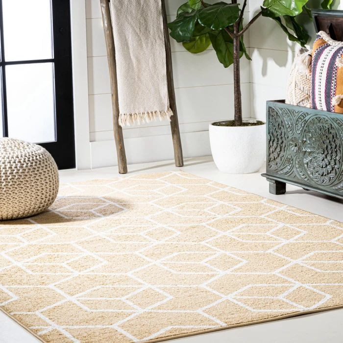 Tumbling Blocks Modern Geometric Gold/White 8 ft. x 10 ft. Area Rug