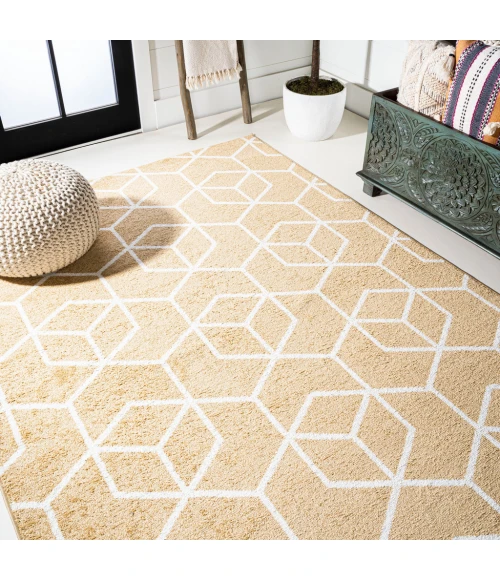 Tumbling Blocks Modern Geometric Gold/White 3 ft. x 5 ft. Area Rug
