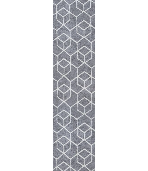 Tumbling Blocks Modern Geometric Gray/White 2 ft. x 8 ft. Runner Rug