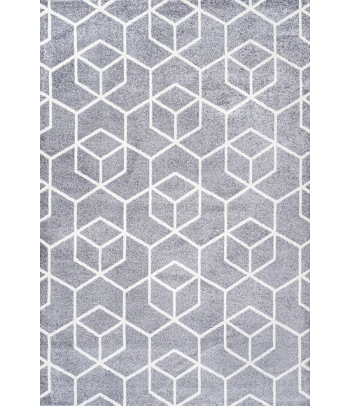 Tumbling Blocks Modern Geometric Gray/White 3 ft. x 5 ft. Area Rug