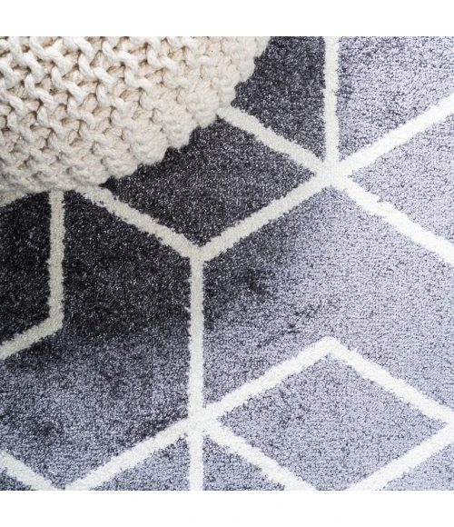 Tumbling Blocks Modern Geometric Gray/White 3 ft. x 5 ft. Area Rug