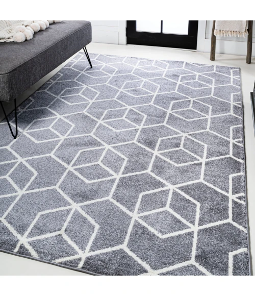 Tumbling Blocks Modern Geometric Gray/White 3 ft. x 5 ft. Area Rug