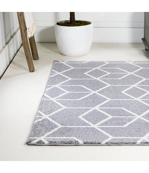 Tumbling Blocks Modern Geometric Gray/White 3 ft. x 5 ft. Area Rug