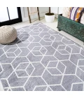 Tumbling Blocks Modern Geometric Gray/White 3 ft. x 5 ft. Area Rug