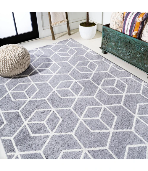 Tumbling Blocks Modern Geometric Gray/White 3 ft. x 5 ft. Area Rug