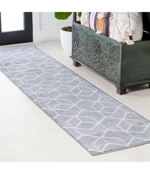 Tumbling Blocks Modern Geometric Light Gray/White 2 ft. x 8 ft. Runner Rug