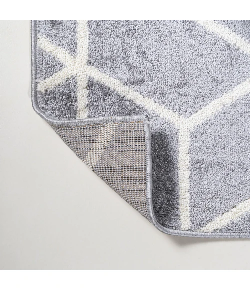 Tumbling Blocks Modern Geometric Light Gray/White 3 ft. x 5 ft. Area Rug