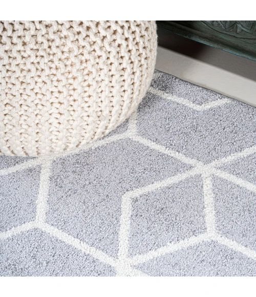 Tumbling Blocks Modern Geometric Light Gray/White 3 ft. x 5 ft. Area Rug