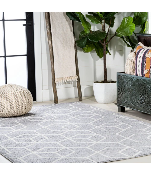 Tumbling Blocks Modern Geometric Light Gray/White 3 ft. x 5 ft. Area Rug