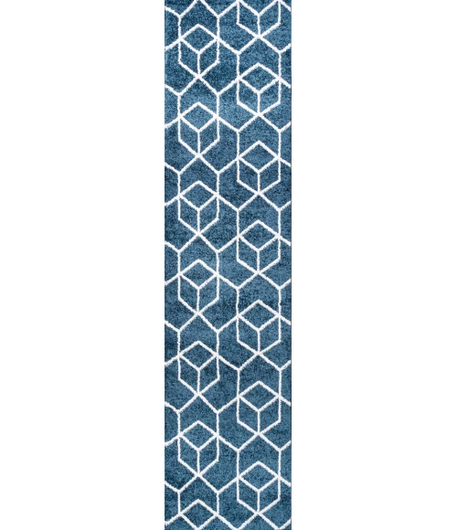Tumbling Blocks Modern Geometric Navy/White 2 ft. x 8 ft. Runner Rug
