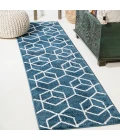 Tumbling Blocks Modern Geometric Navy/White 2 ft. x 8 ft. Runner Rug