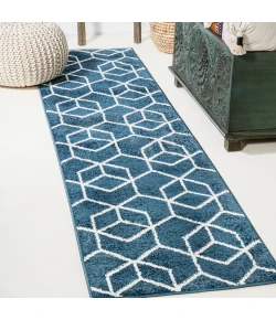 Jonathany Supersoft SEU101H Navy/White Area Rug 2 ft. X 8 ft. Runner