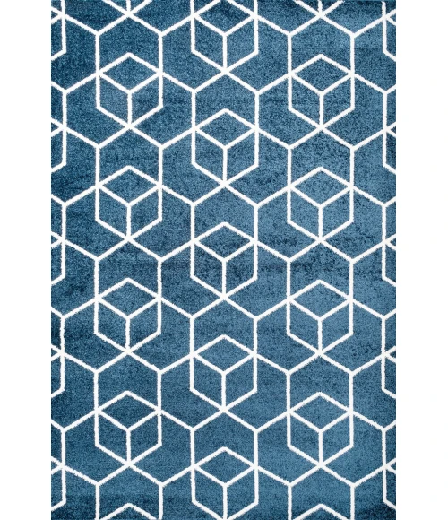 Tumbling Blocks Modern Geometric Navy/White 3 ft. x 5 ft. Area Rug