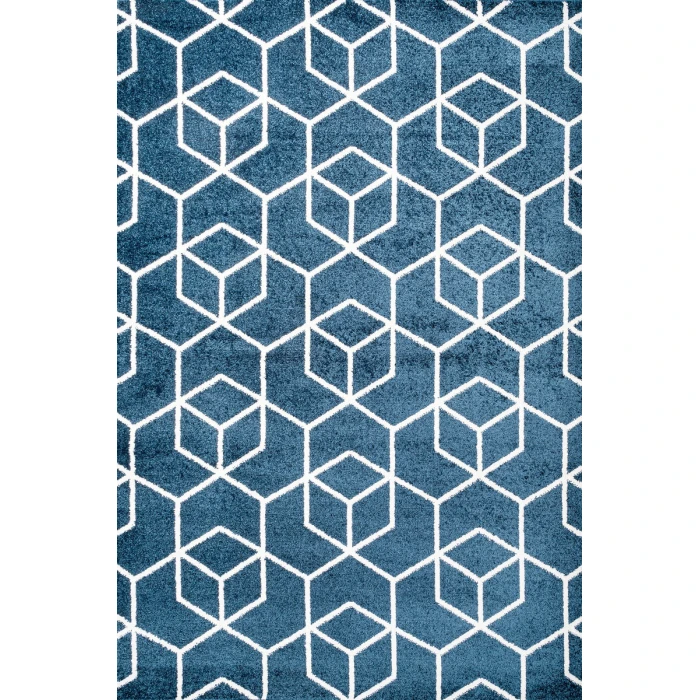 Tumbling Blocks Modern Geometric Navy/White 8 ft. x 10 ft. Area Rug