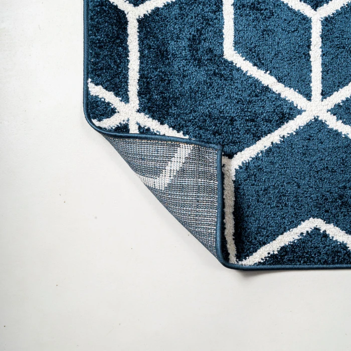 Tumbling Blocks Modern Geometric Navy/White 8 ft. x 10 ft. Area Rug
