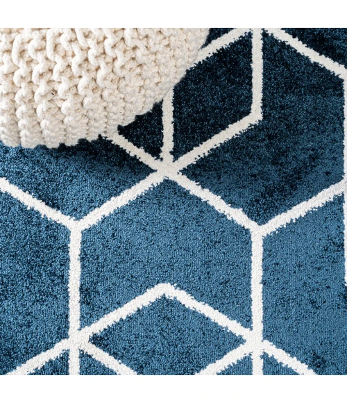 Tumbling Blocks Modern Geometric Navy/White 3 ft. x 5 ft. Area Rug