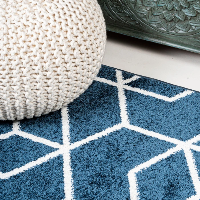 Tumbling Blocks Modern Geometric Navy/White 8 ft. x 10 ft. Area Rug