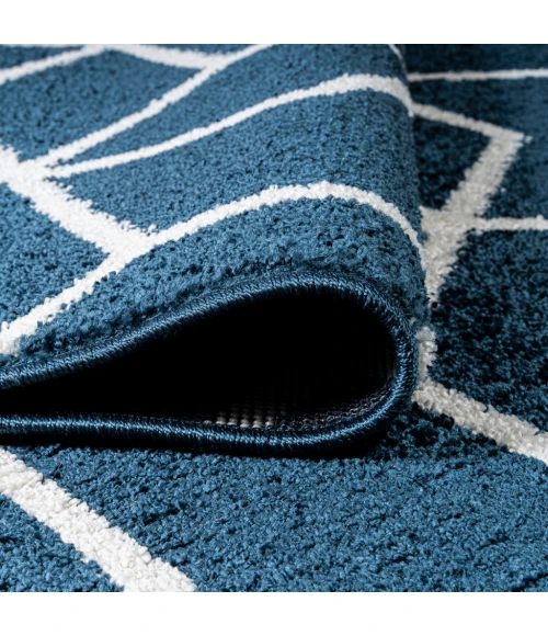 Tumbling Blocks Modern Geometric Navy/White 2 ft. x 8 ft. Runner Rug