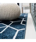 Tumbling Blocks Modern Geometric Navy/White 2 ft. x 8 ft. Runner Rug