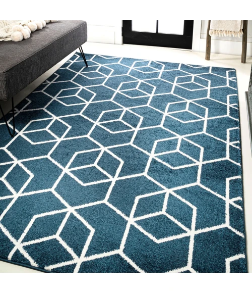 Tumbling Blocks Modern Geometric Navy/White 3 ft. x 5 ft. Area Rug