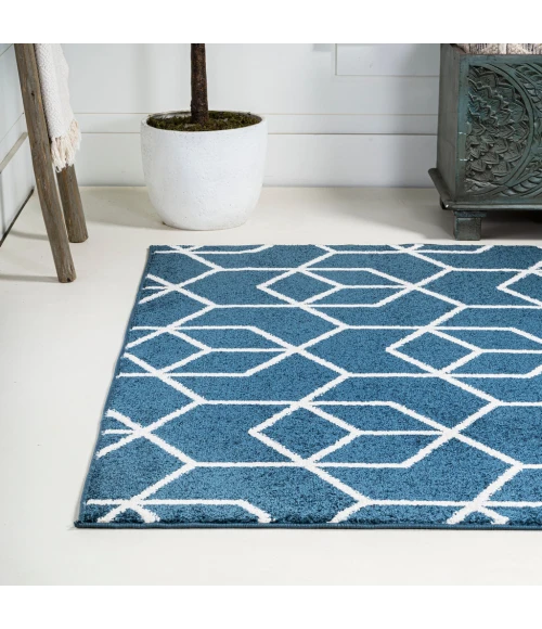 Tumbling Blocks Modern Geometric Navy/White 3 ft. x 5 ft. Area Rug
