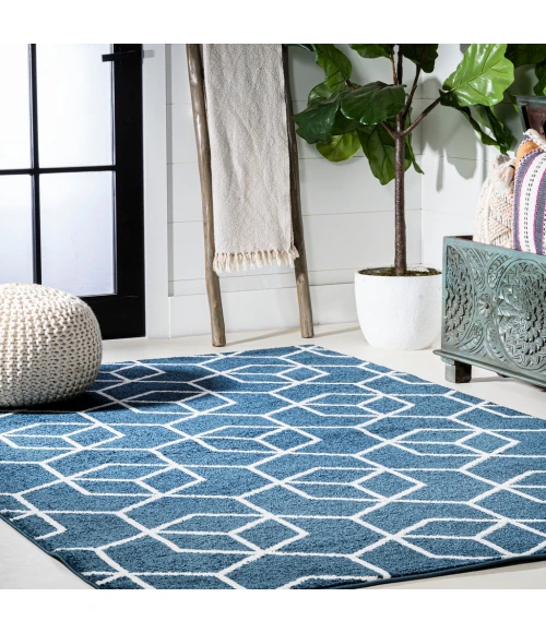 Tumbling Blocks Modern Geometric Navy/White 3 ft. x 5 ft. Area Rug