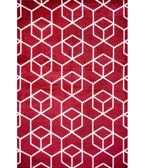 Tumbling Blocks Modern Geometric Red/White 8 ft. x 10 ft. Area Rug