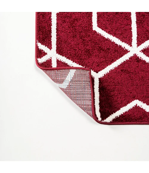 Tumbling Blocks Modern Geometric Red/White 8 ft. x 10 ft. Area Rug