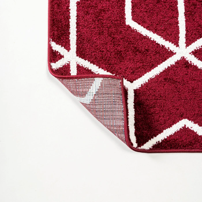 Tumbling Blocks Modern Geometric Red/White 3 ft. x 5 ft. Area Rug