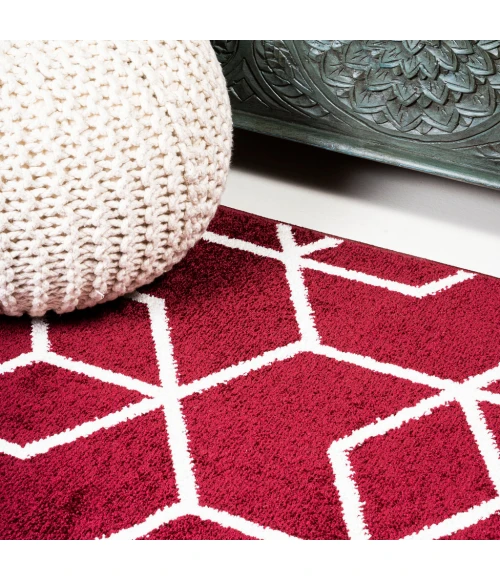 Tumbling Blocks Modern Geometric Red/White 8 ft. x 10 ft. Area Rug