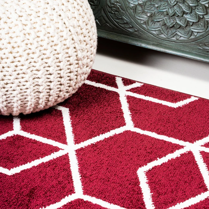 Tumbling Blocks Modern Geometric Red/White 3 ft. x 5 ft. Area Rug