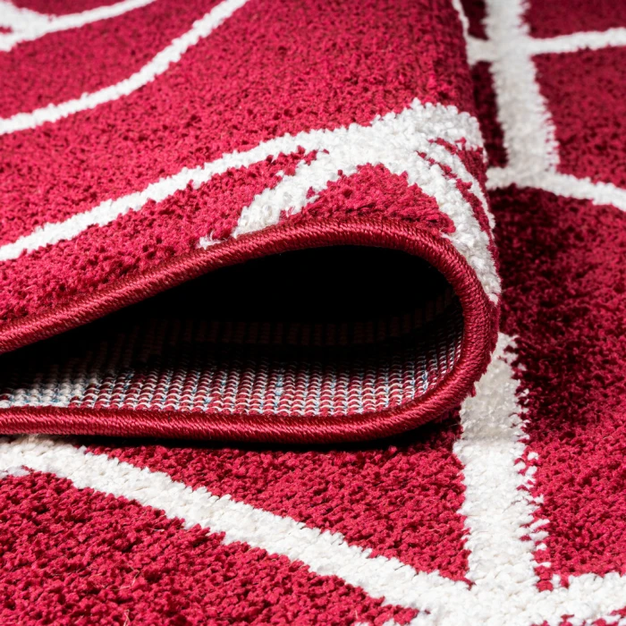 Tumbling Blocks Modern Geometric Red/White 3 ft. x 5 ft. Area Rug