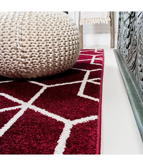 Tumbling Blocks Modern Geometric Red/White 8 ft. x 10 ft. Area Rug