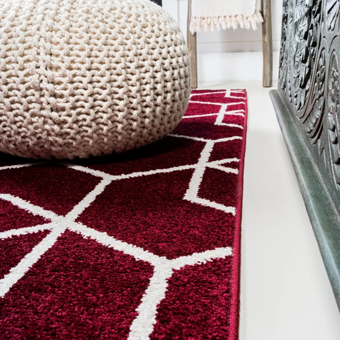 Tumbling Blocks Modern Geometric Red/White 3 ft. x 5 ft. Area Rug