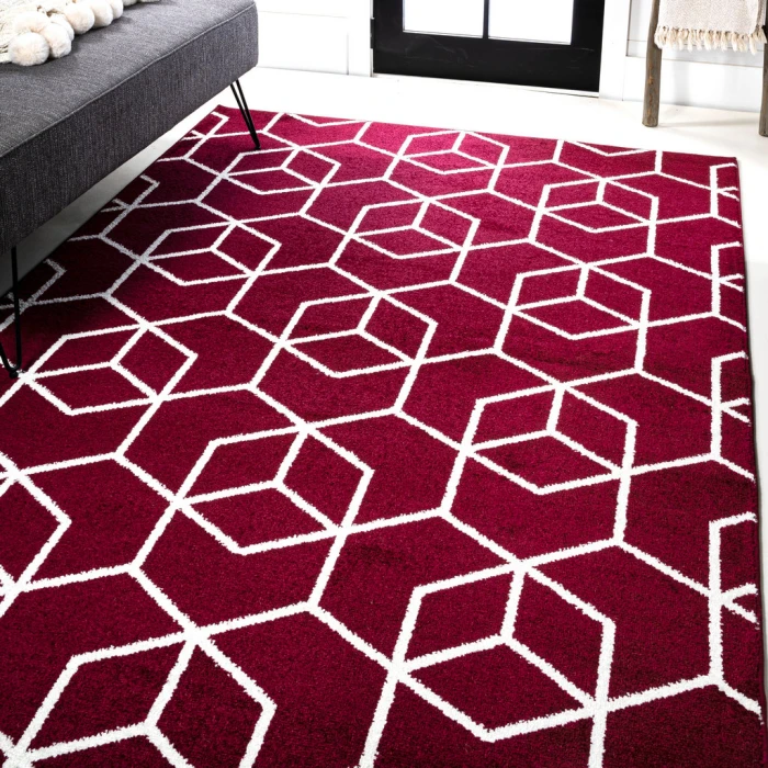 Tumbling Blocks Modern Geometric Red/White 3 ft. x 5 ft. Area Rug