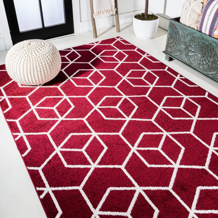 Tumbling Blocks Modern Geometric Red/White 3 ft. x 5 ft. Area Rug
