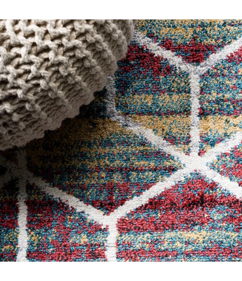 Tumbling Blocks Modern Geometric Multi/White 5 ft. x 8 ft. Area Rug