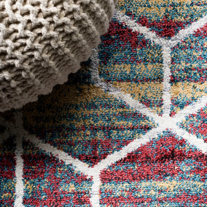Tumbling Blocks Modern Geometric Multi/White 3 ft. x 5 ft. Area Rug