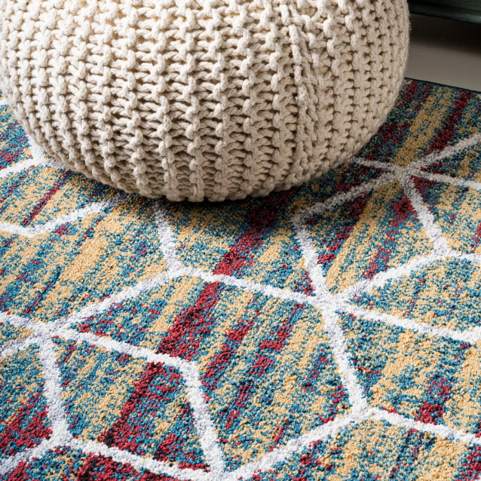 Tumbling Blocks Modern Geometric Multi/White 3 ft. x 5 ft. Area Rug