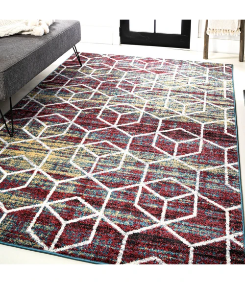 Tumbling Blocks Modern Geometric Multi/White 5 ft. x 8 ft. Area Rug