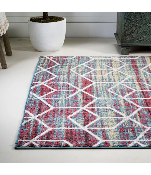 Tumbling Blocks Modern Geometric Multi/White 5 ft. x 8 ft. Area Rug