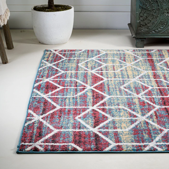 Tumbling Blocks Modern Geometric Multi/White 3 ft. x 5 ft. Area Rug