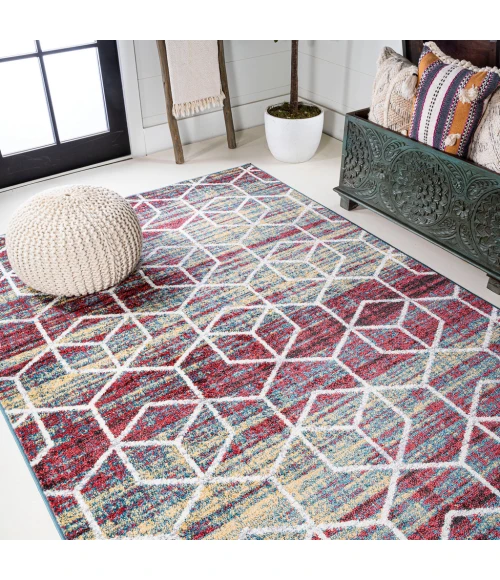 Tumbling Blocks Modern Geometric Multi/White 5 ft. x 8 ft. Area Rug