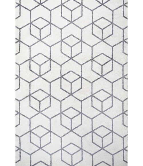 Tumbling Blocks Modern Geometric White/Gray 3 ft. x 5 ft. Area Rug